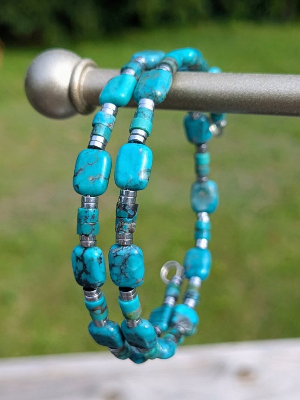 Turquoise-like Stone and Silver Hematite Bracelet